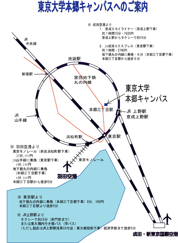 本郷キャンパスへのアクセス（都外から）